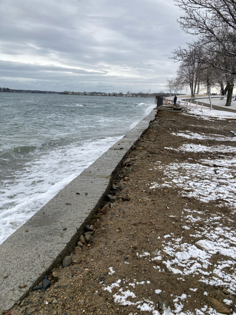 a path next to a body of water with snow on the side (MyCoast AI)