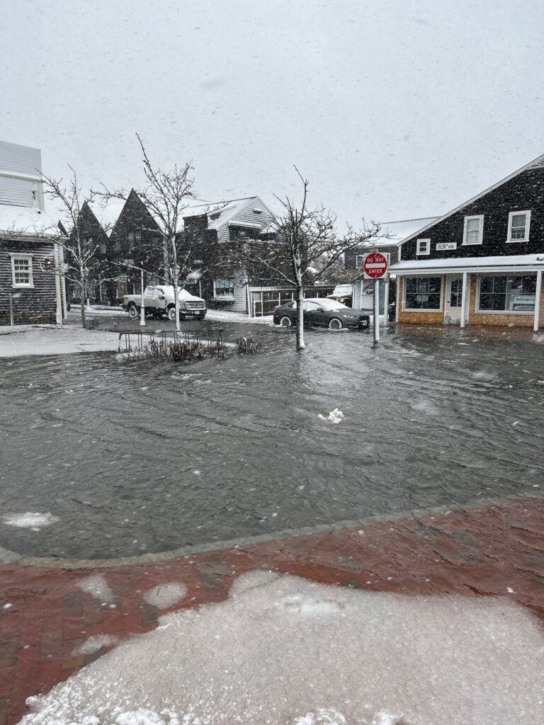 a flooded street with houses and cars (MyCoast AI)