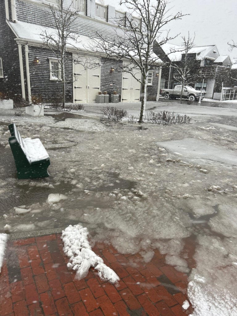 a bench in the snow (MyCoast AI)