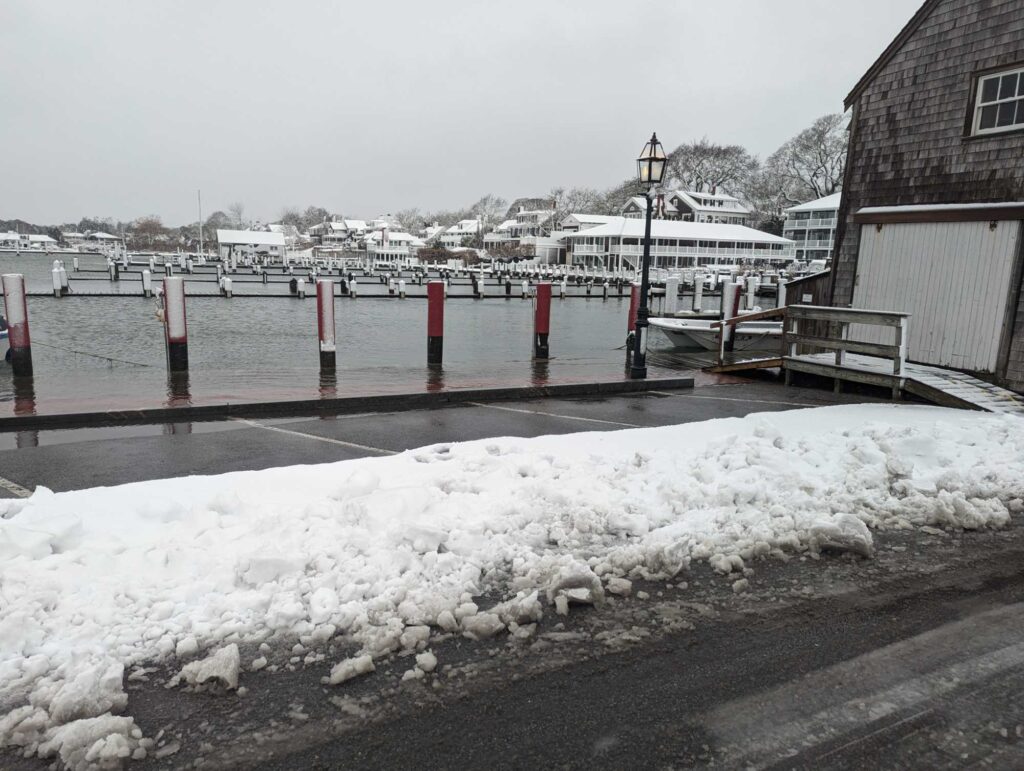 a dock with snow on it (MyCoast AI)