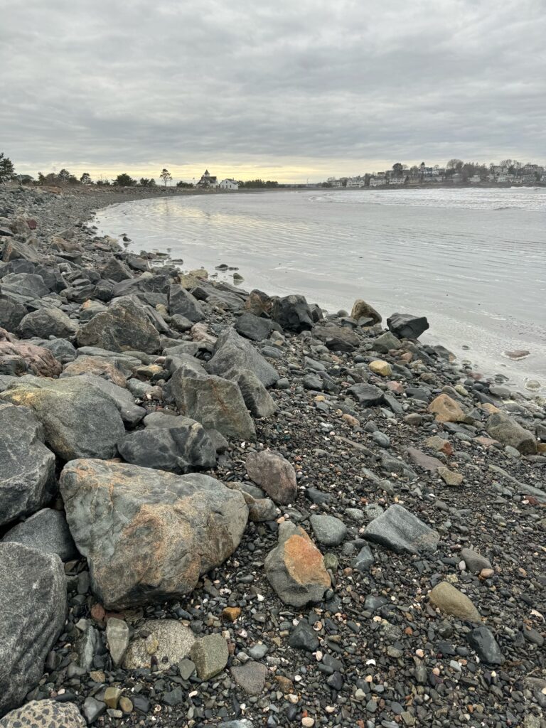 a rocky beach with a body of water in the background (MyCoast AI)