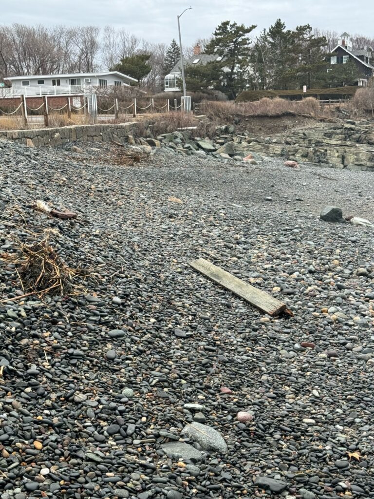 a rocky area with a fence and trees in the background (MyCoast AI)