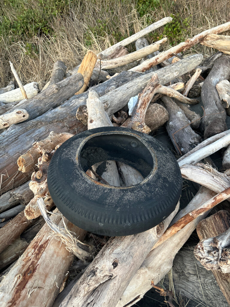a tire on a pile of wood (MyCoast AI)