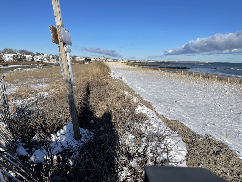 a snowy beach with a fence (MyCoast AI)