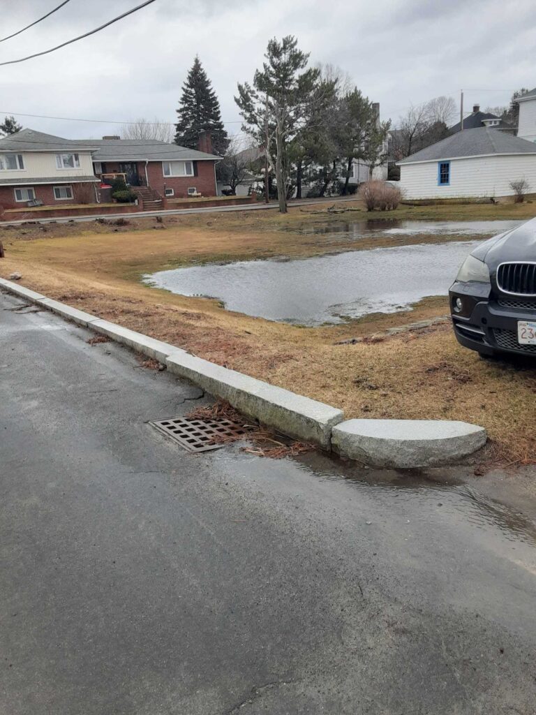 a road with a puddle and houses on the side (MyCoast AI)