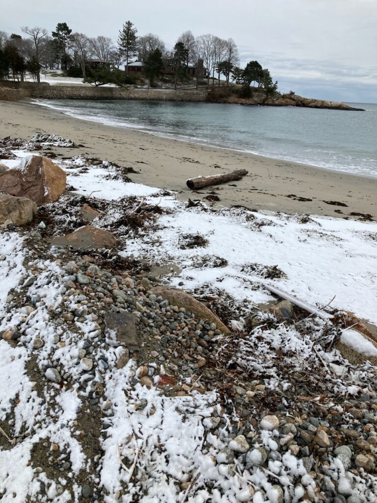 a rocky beach with snow (MyCoast AI)