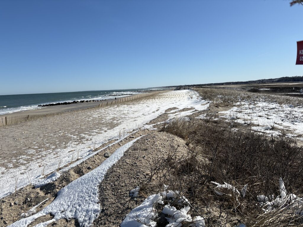 a sandy beach with snow (MyCoast AI)