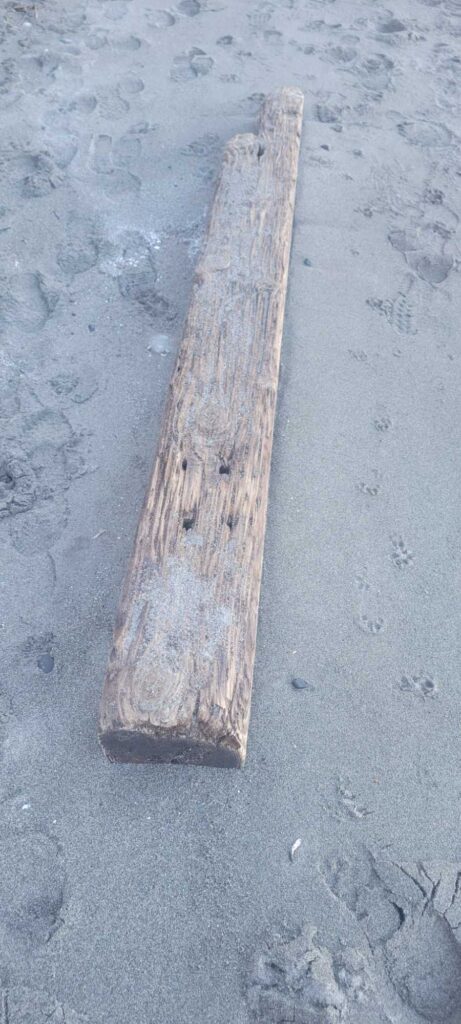 a wooden post on the sand (MyCoast AI)