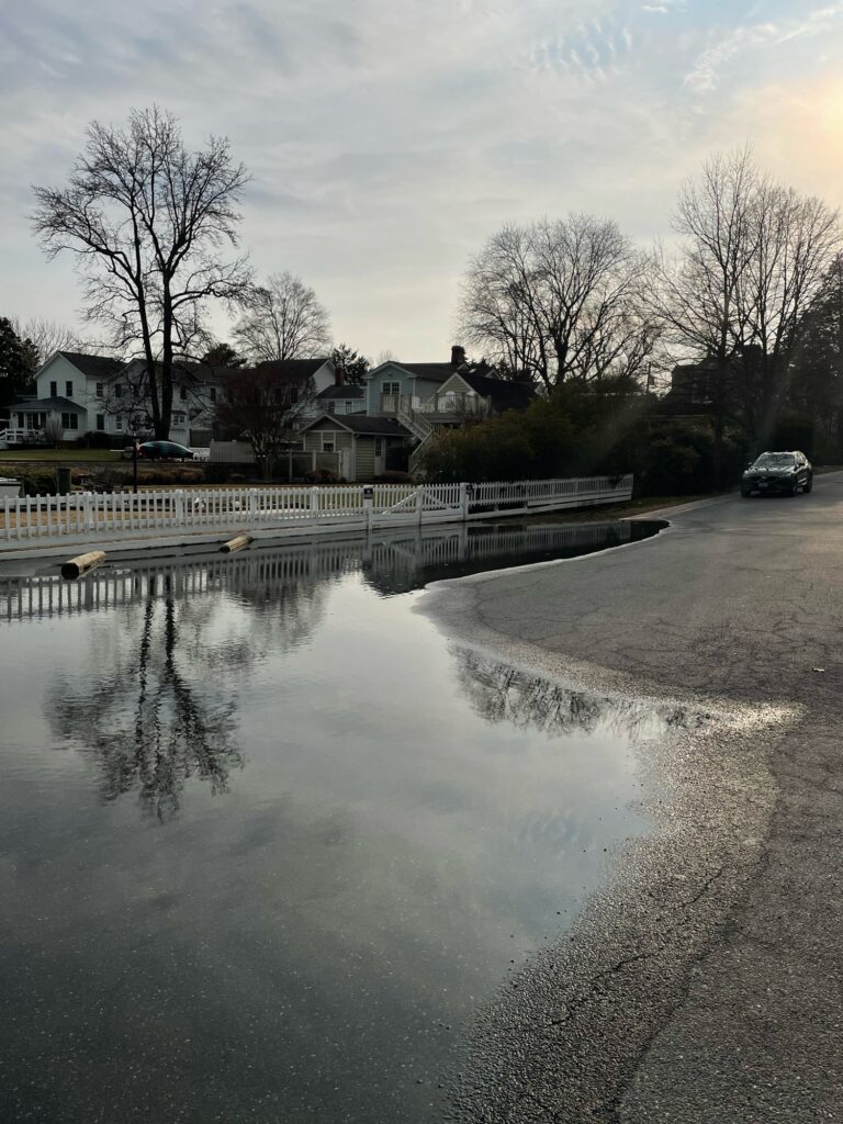 a body of water with a car parked on the side and houses in the background (MyCoast AI)