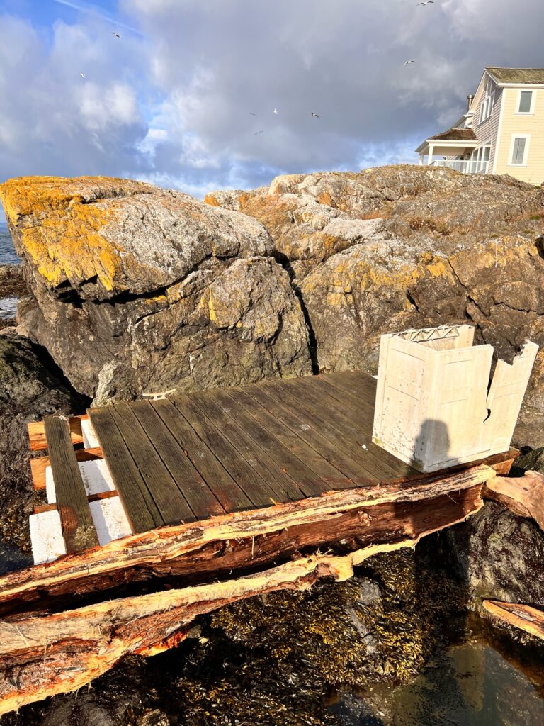 a wooden dock on a rocky beach (MyCoast AI)