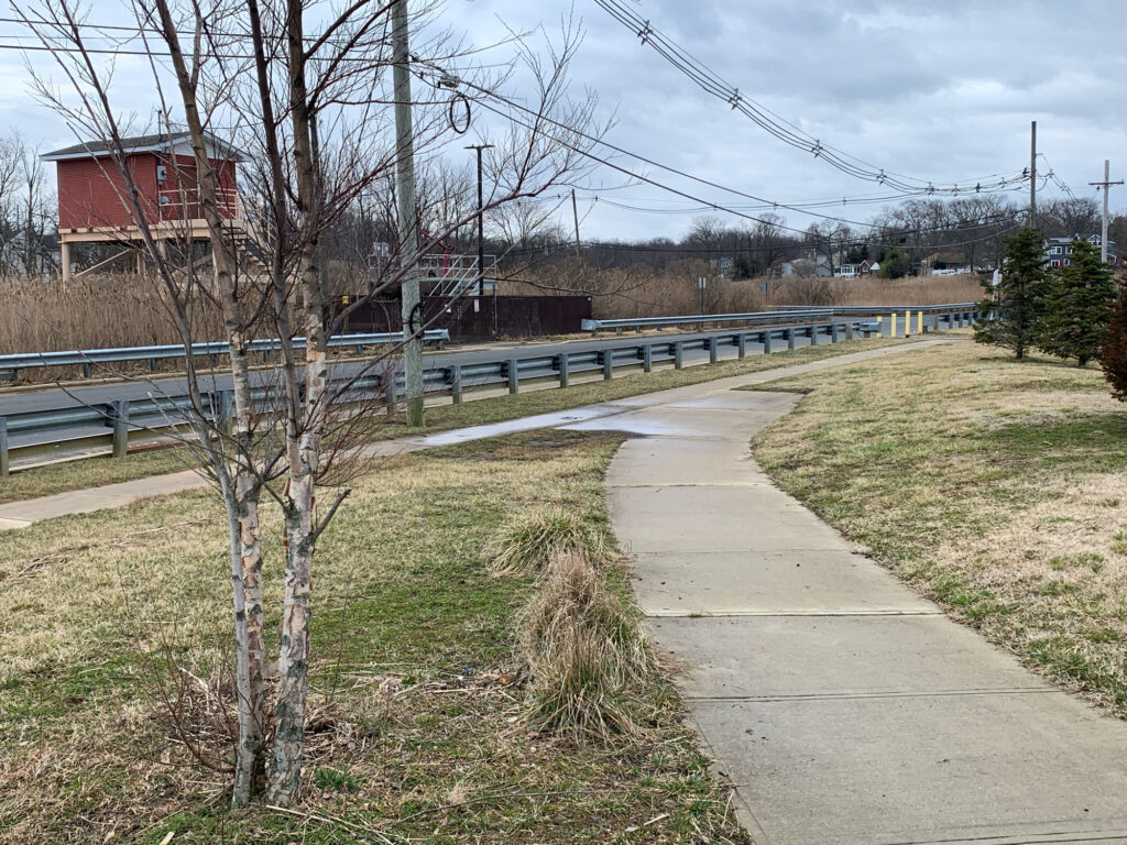 a sidewalk and a path with trees and grass (MyCoast AI)