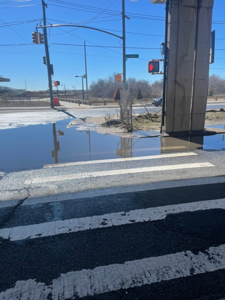 a puddle of water on a street (MyCoast AI)