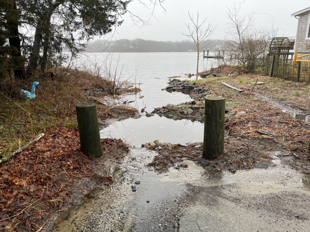 a path with a fence and trees by a body of water (MyCoast AI)