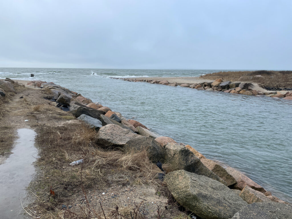 a rocky beach with a body of water in the background (MyCoast AI)