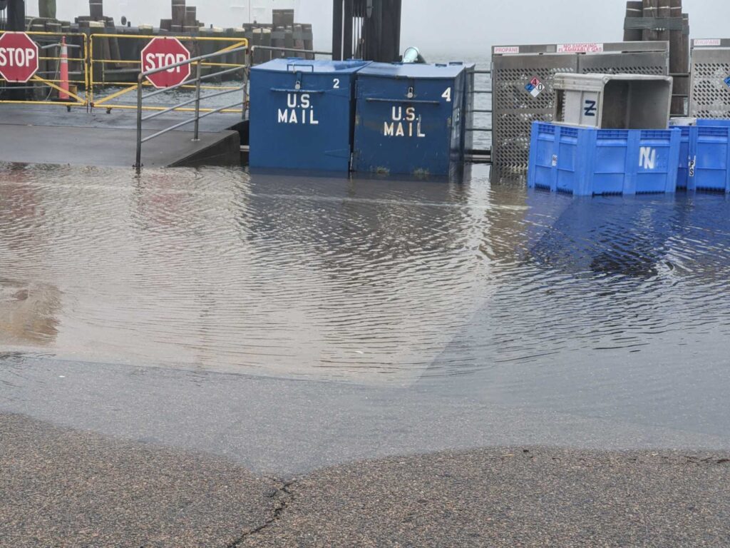 a flooded area with a stop sign (MyCoast AI)