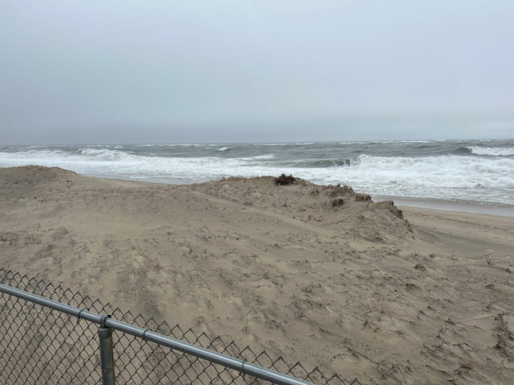 a sandy beach with waves crashing (MyCoast AI)