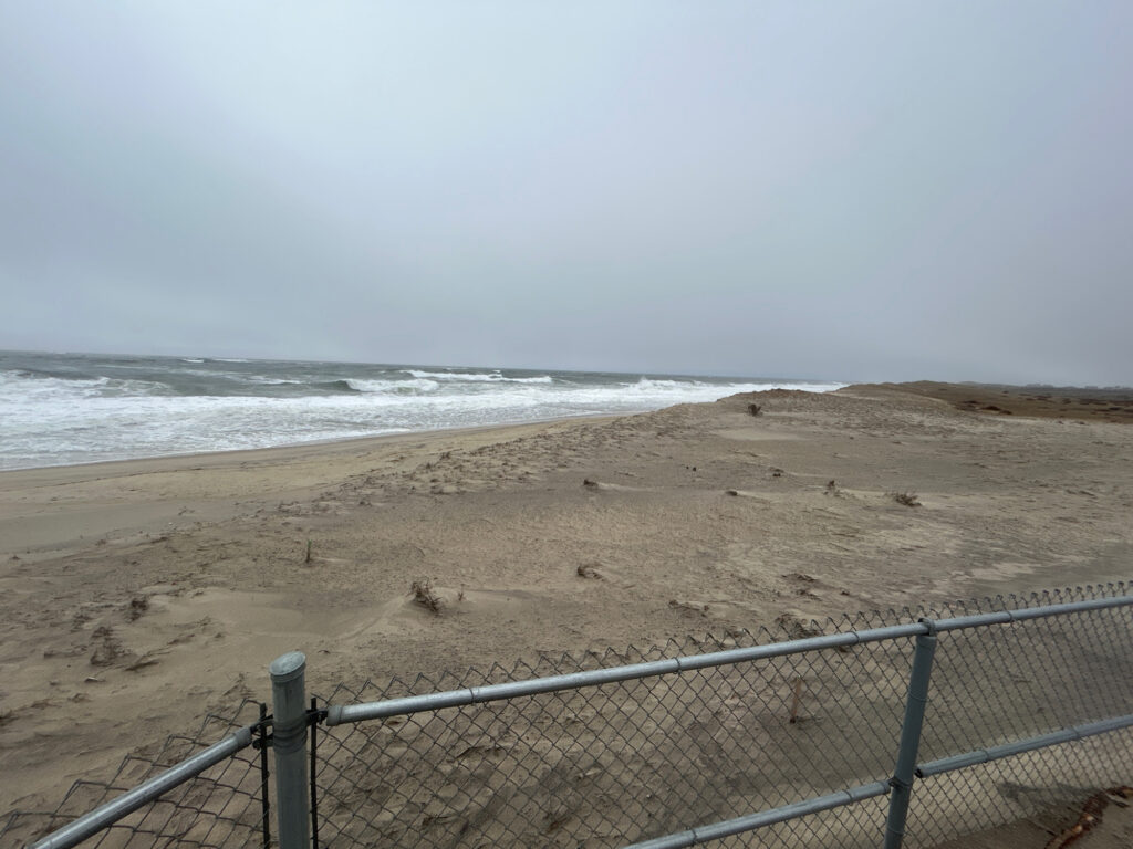 a sandy beach with waves crashing (MyCoast AI)