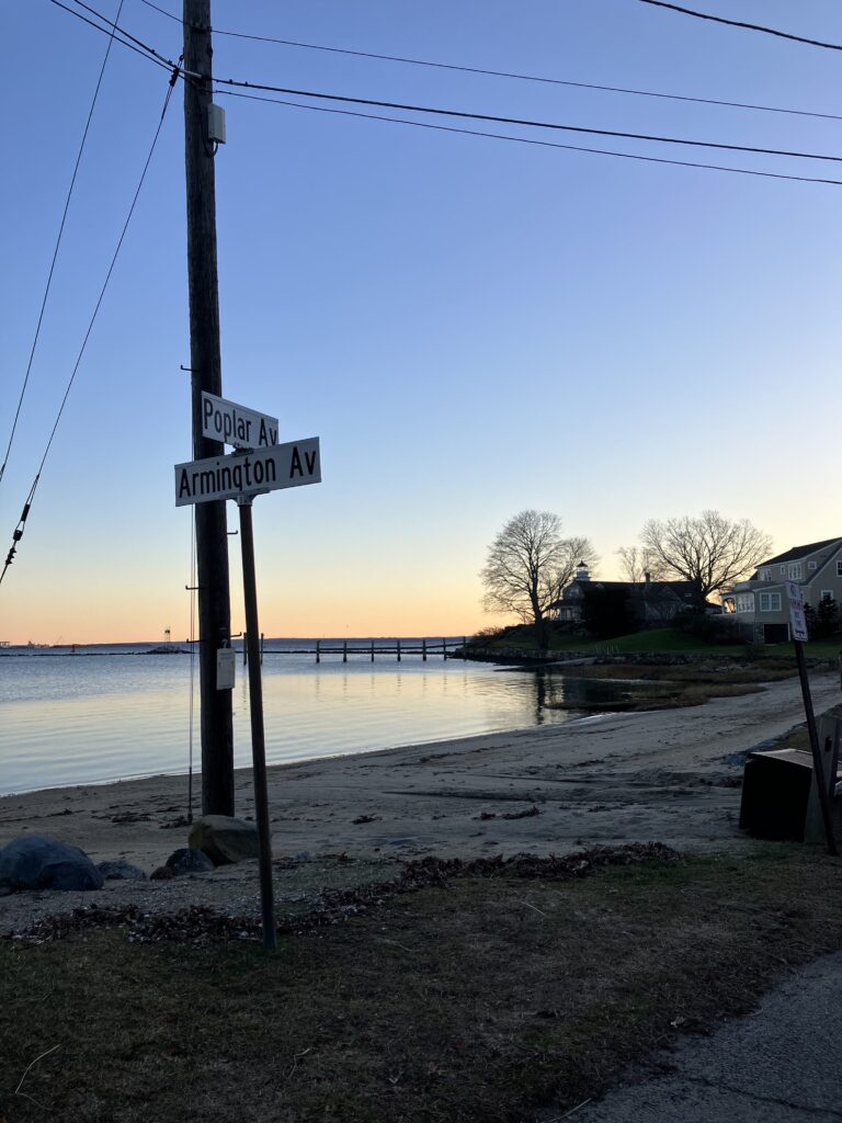 a street sign on the side of a road next to a body of water (MyCoast AI)