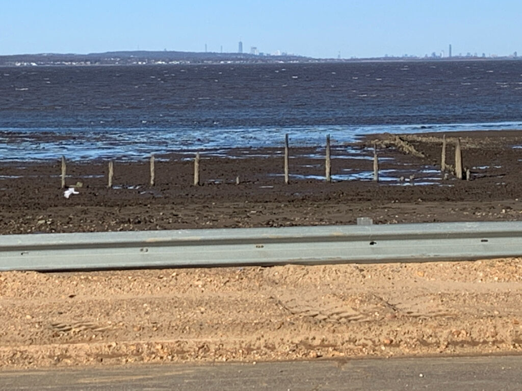 a beach with a fence and a body of water in the background (MyCoast AI)