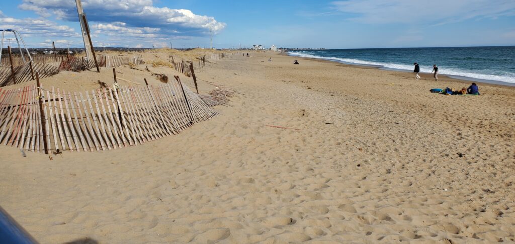 a beach with a fence and a structure made of sticks (MyCoast AI)