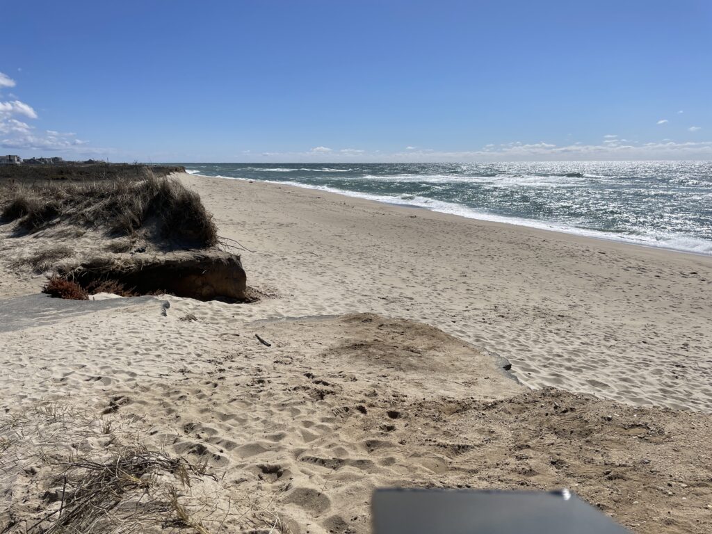a sandy beach with waves crashing (MyCoast AI)