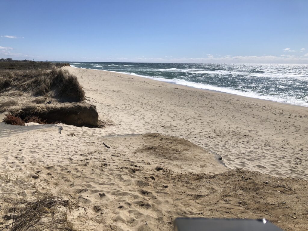 a sandy beach with waves crashing (MyCoast AI)