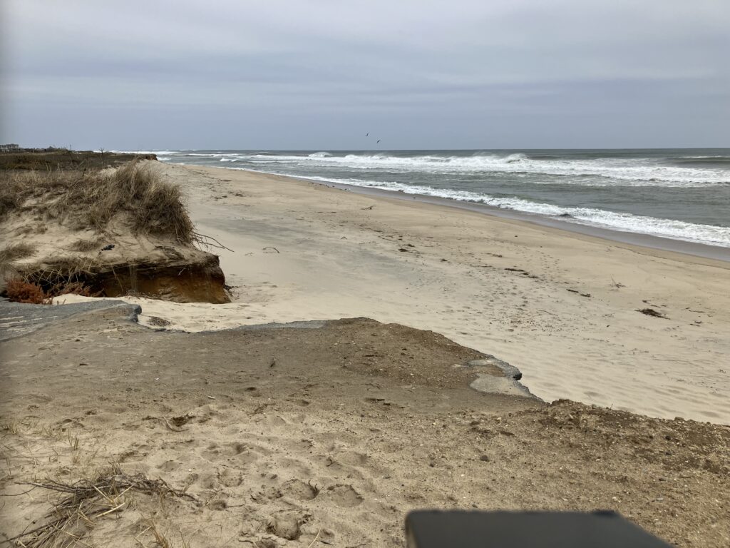 a sandy beach with waves crashing (MyCoast AI)