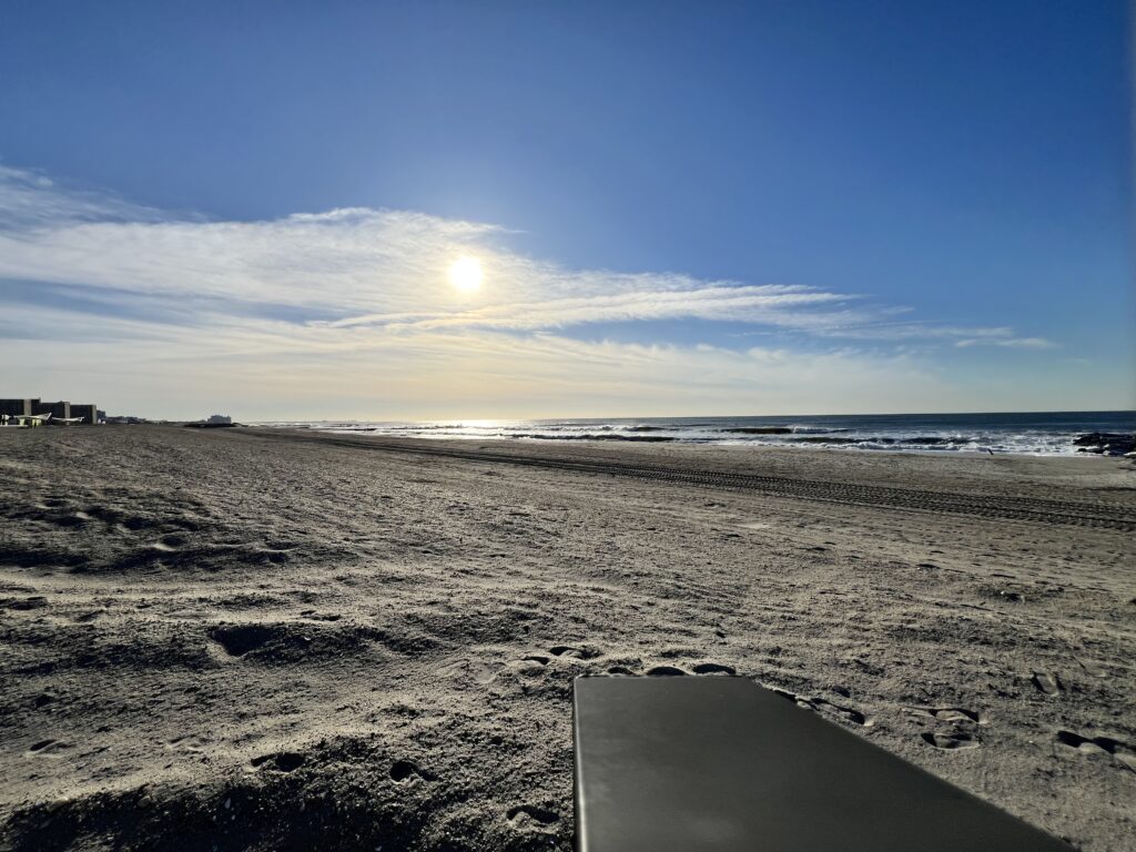 a beach with a bench (MyCoast AI)