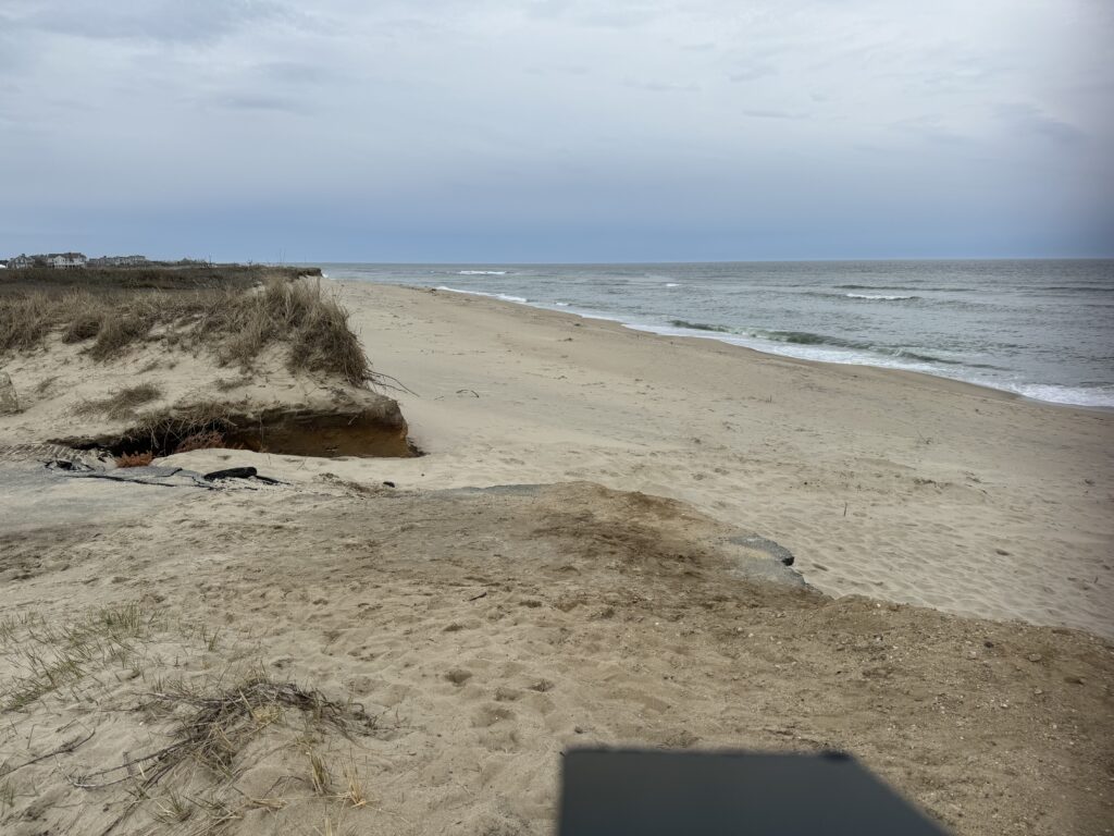 a sandy beach with water and a cloudy sky (MyCoast AI)