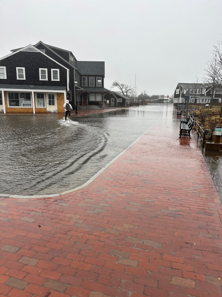a person walking in a flooded street (MyCoast AI)