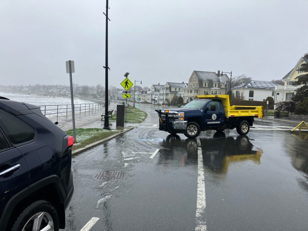 a truck is parked in a flooded street (MyCoast AI)