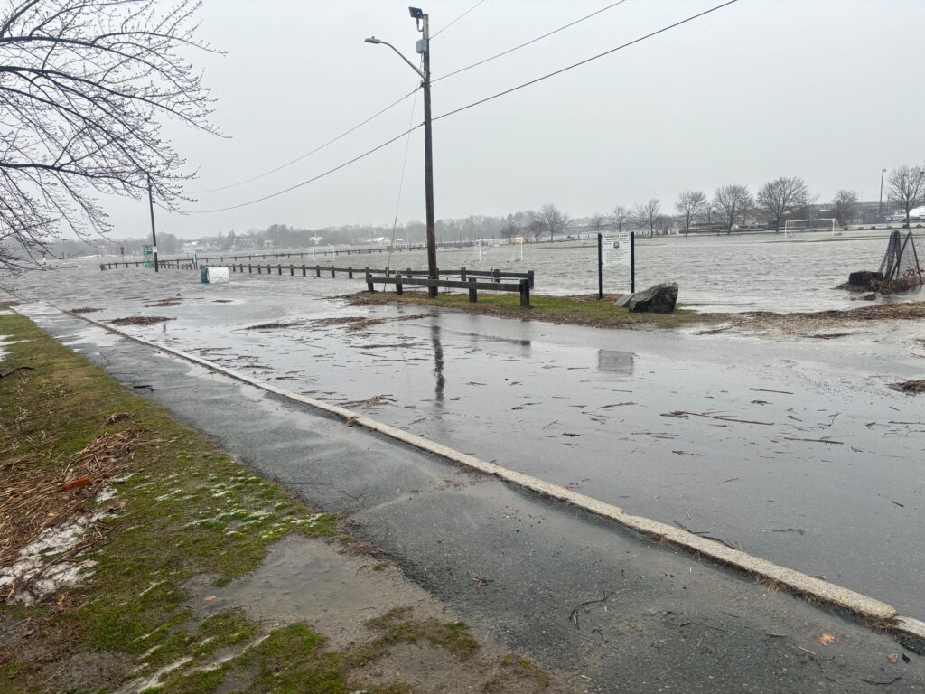 a flooded area with a bench (MyCoast AI)