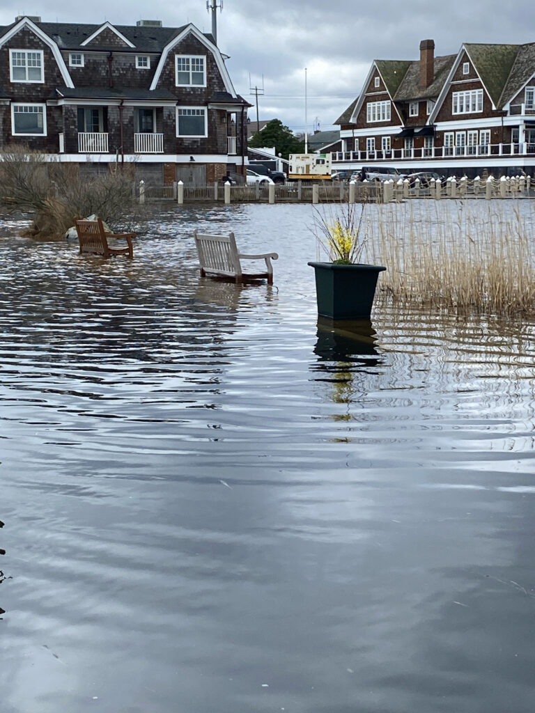 a bench in a flooded area (MyCoast AI)