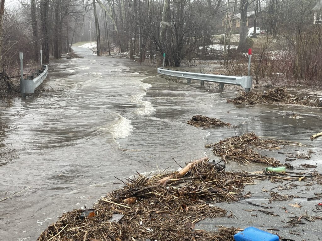 a flooded area with a bench (MyCoast AI)