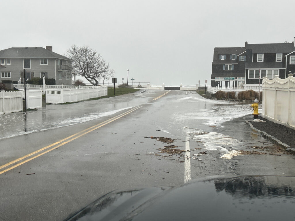 a yellow fire hydrant on a wet street (MyCoast AI)