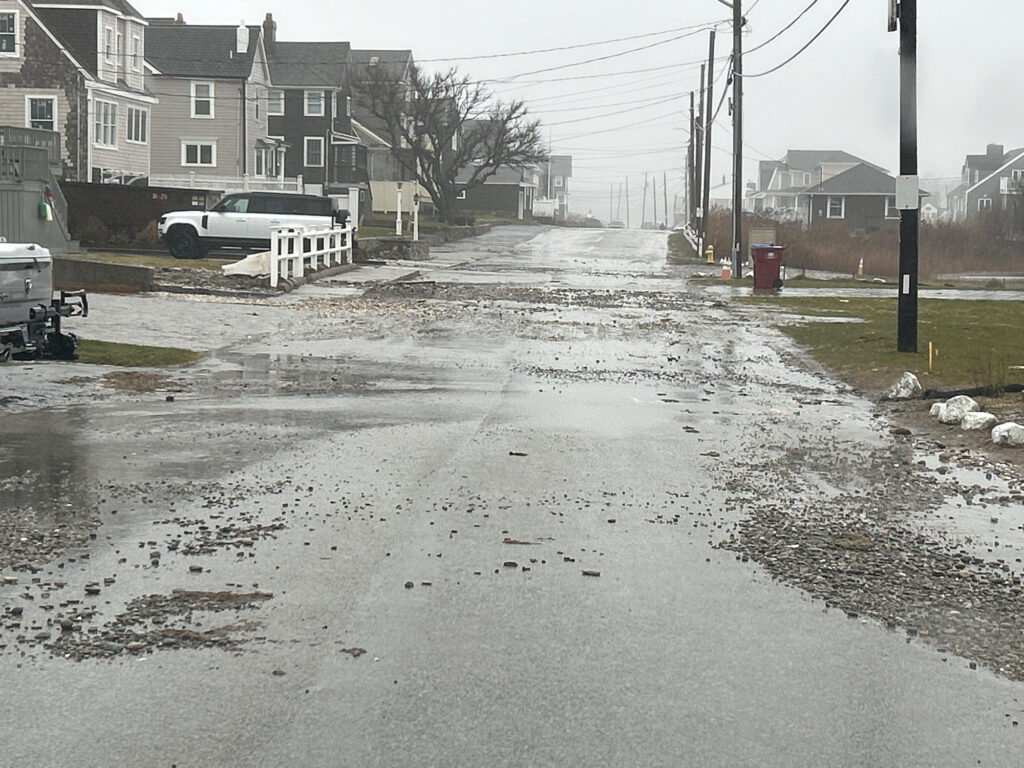 a flooded street with houses (MyCoast AI)