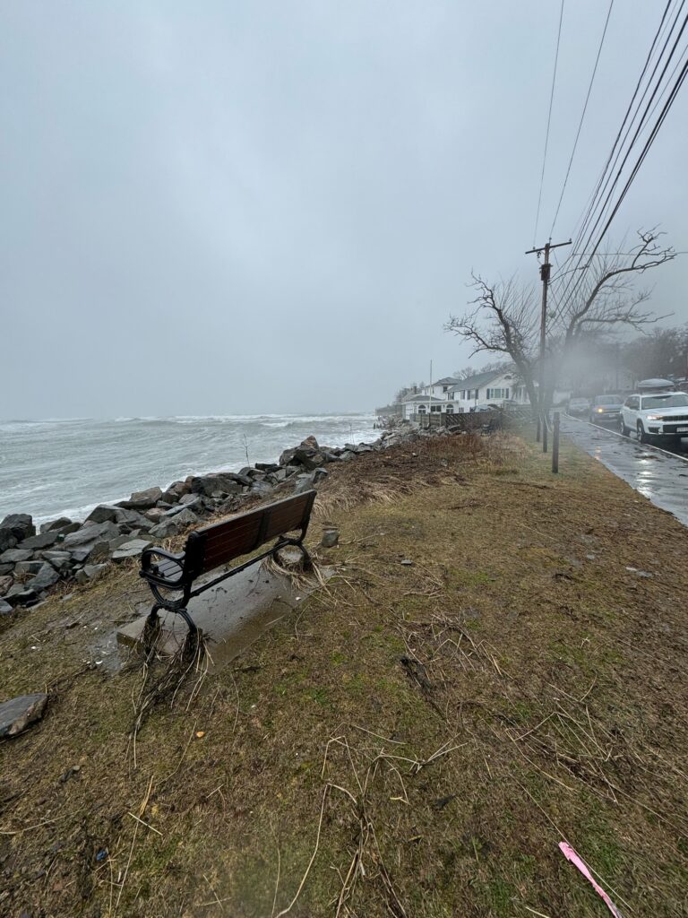 a bench sits unoccupied (MyCoast AI)