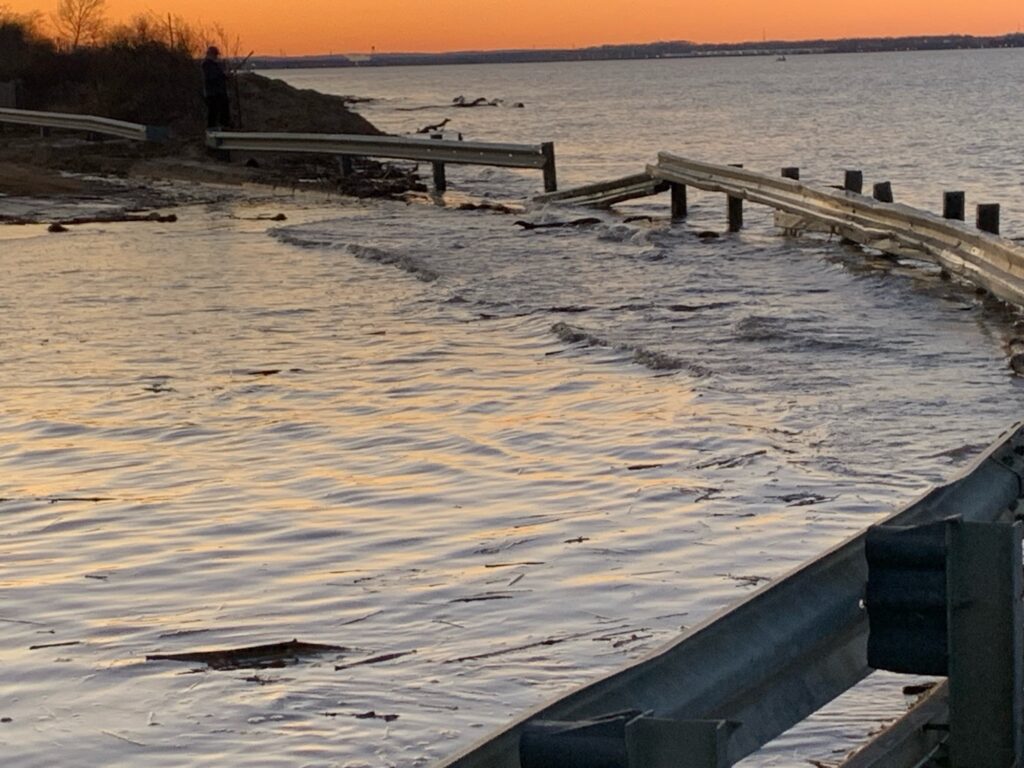 a frozen lake with a dock (MyCoast AI)