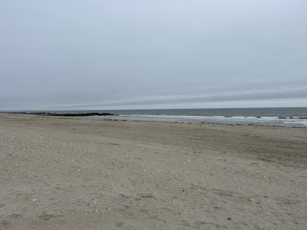 a sandy beach with waves crashing (MyCoast AI)