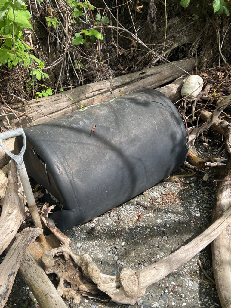 a black bucket on a tree stump (MyCoast AI)
