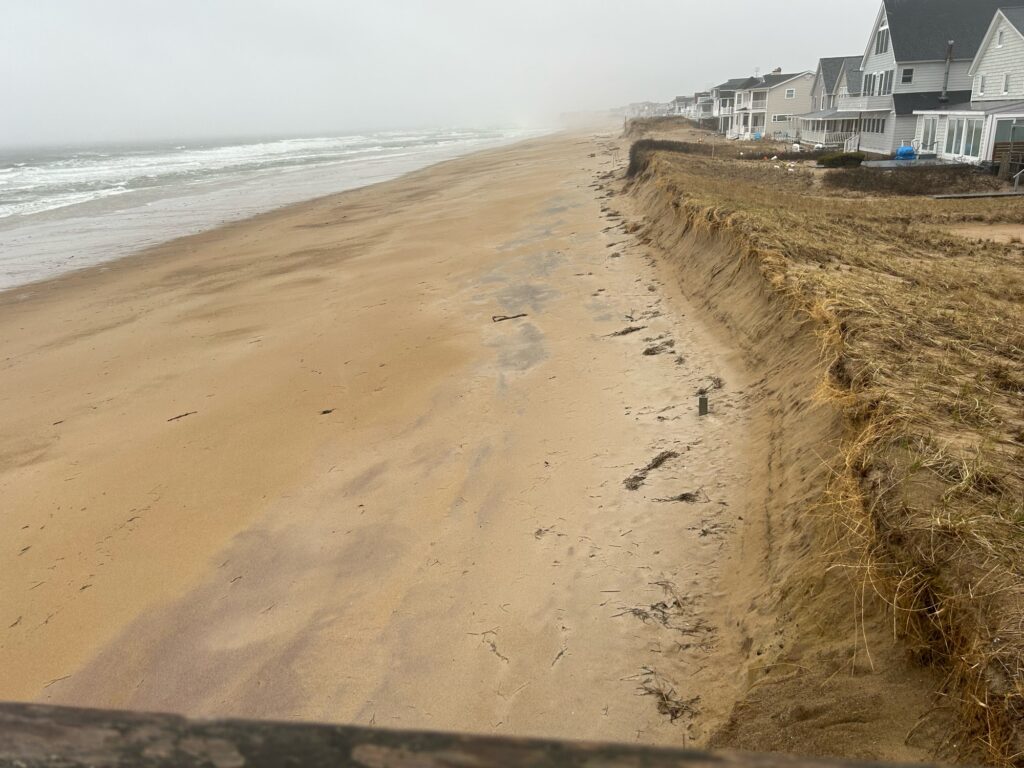 a sandy beach with houses along it (MyCoast AI)
