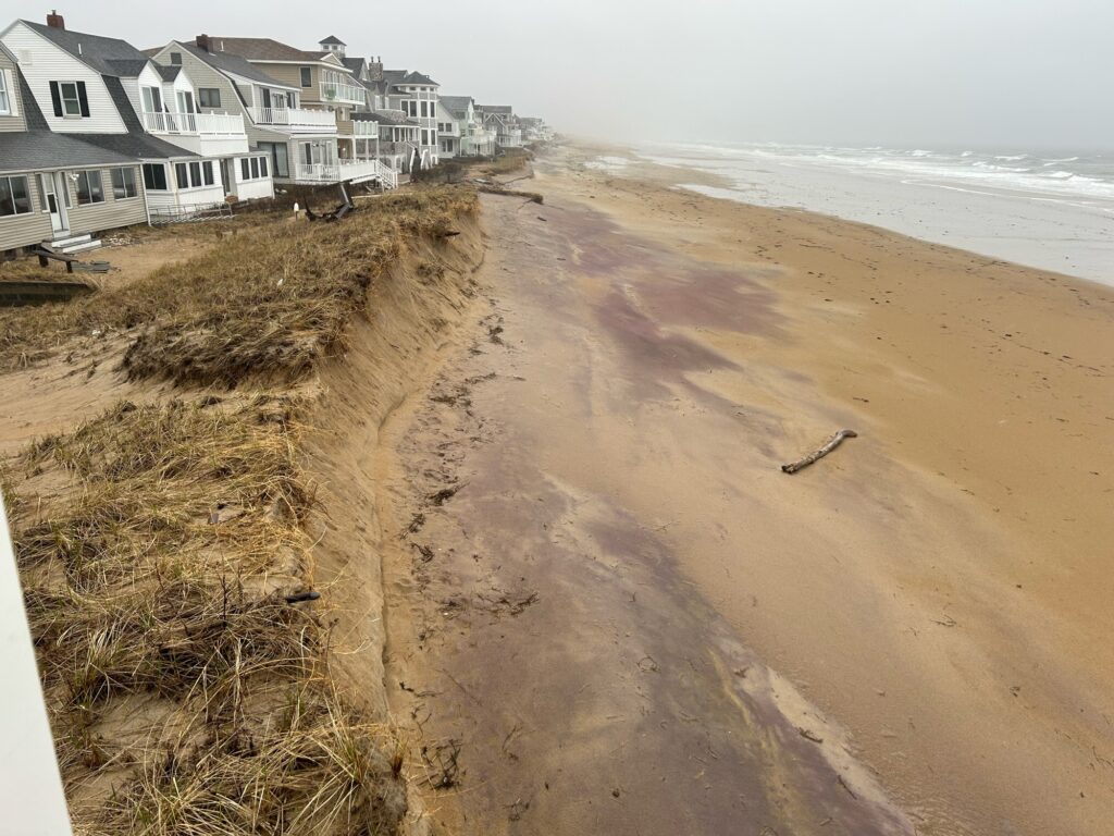 a sandy beach with houses along it (MyCoast AI)
