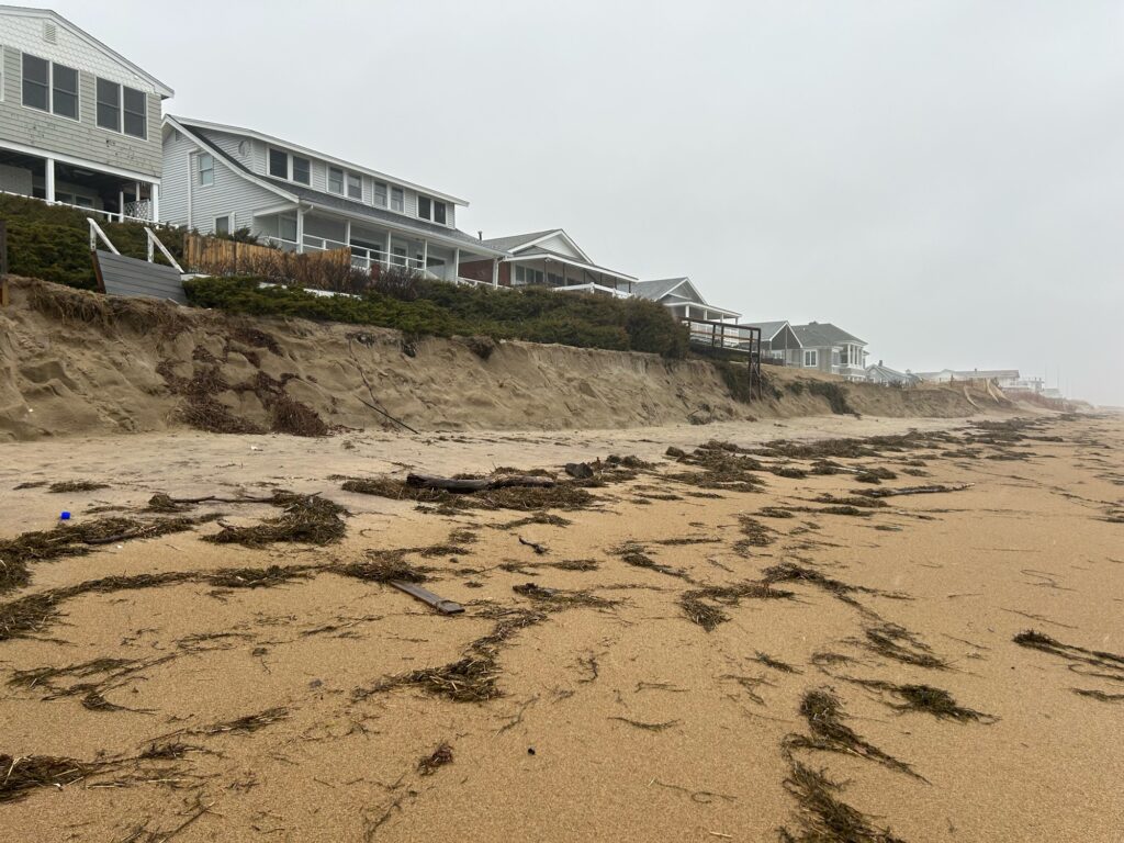 a sandy beach with houses on the side (MyCoast AI)
