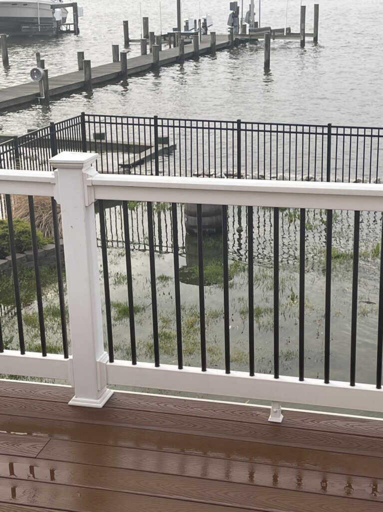 a white railing on a dock (MyCoast AI)