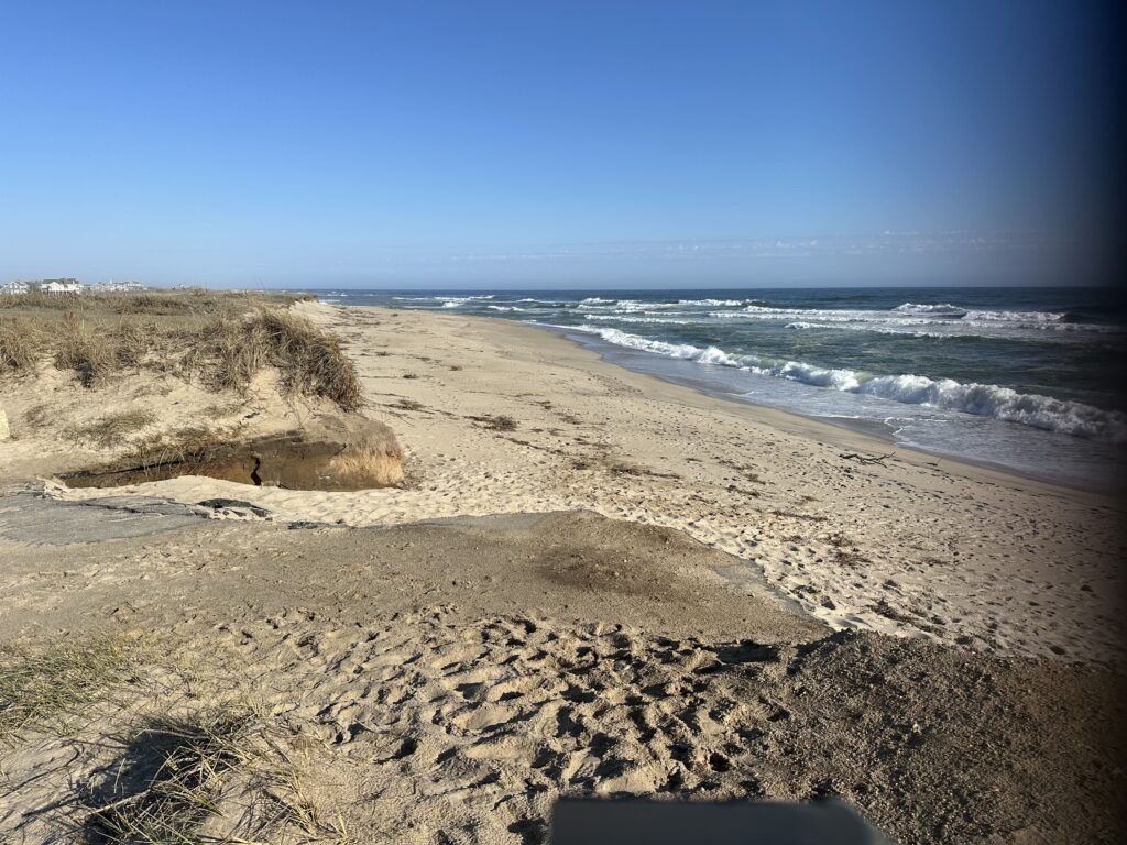 a sandy beach with waves crashing (MyCoast AI)