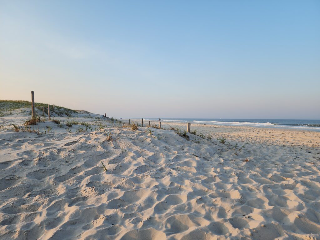 a sandy beach with a fence (MyCoast AI)