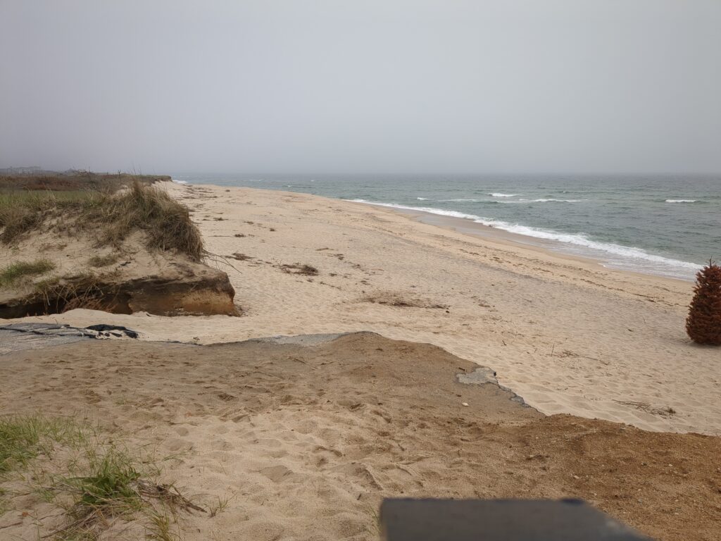 a sandy beach with waves crashing (MyCoast AI)
