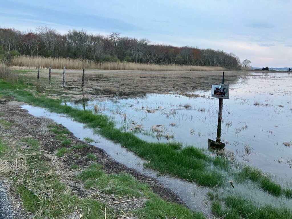 a flooded area with a sign (MyCoast AI)