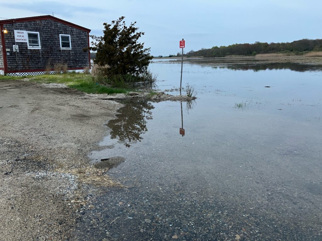 a flooded street with a stop sign (MyCoast AI)