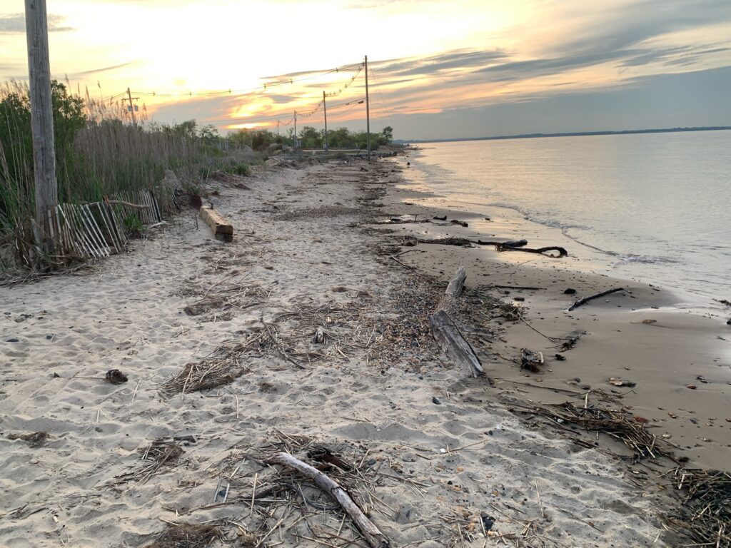 a beach with a fence and a body of water (MyCoast AI)